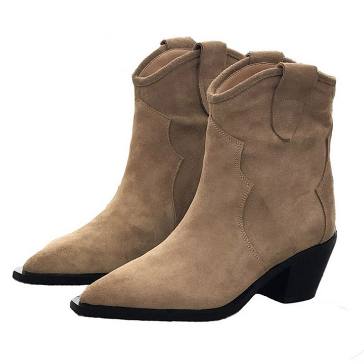 Cass Wren Suede Stacked Heel Cowboy Boots