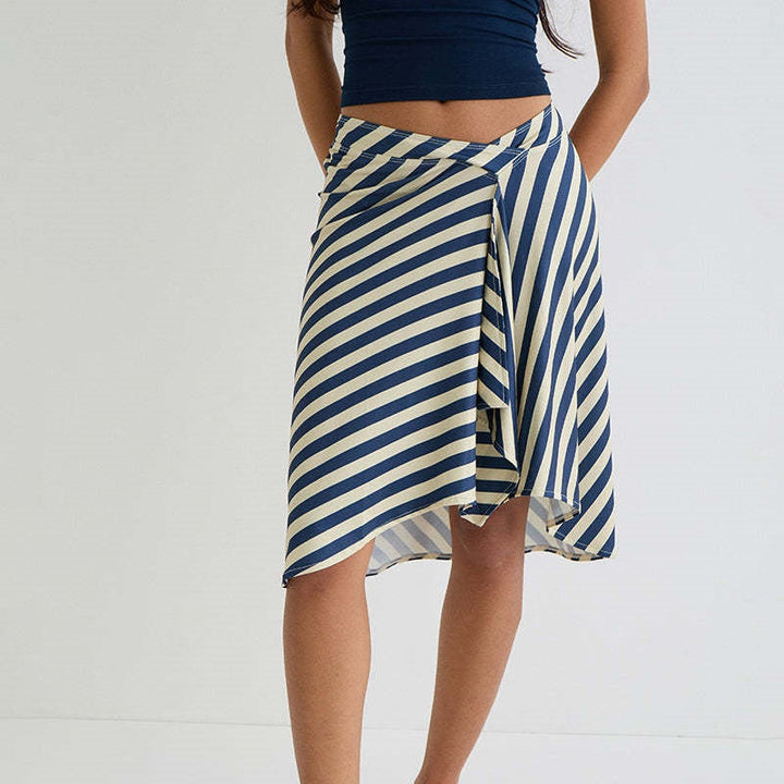 Zara Whitfield - Asymmetric Stripe Wrap Midi Skirt - Back to School Style