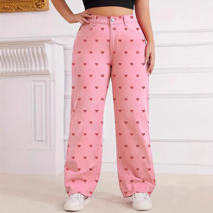 Lily Ashford - Plus Size High-Waist Heart Print Jeans - Back to School