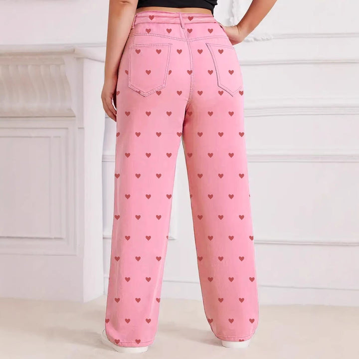 Lily Ashford - Plus Size High-Waist Heart Print Jeans - Back to School
