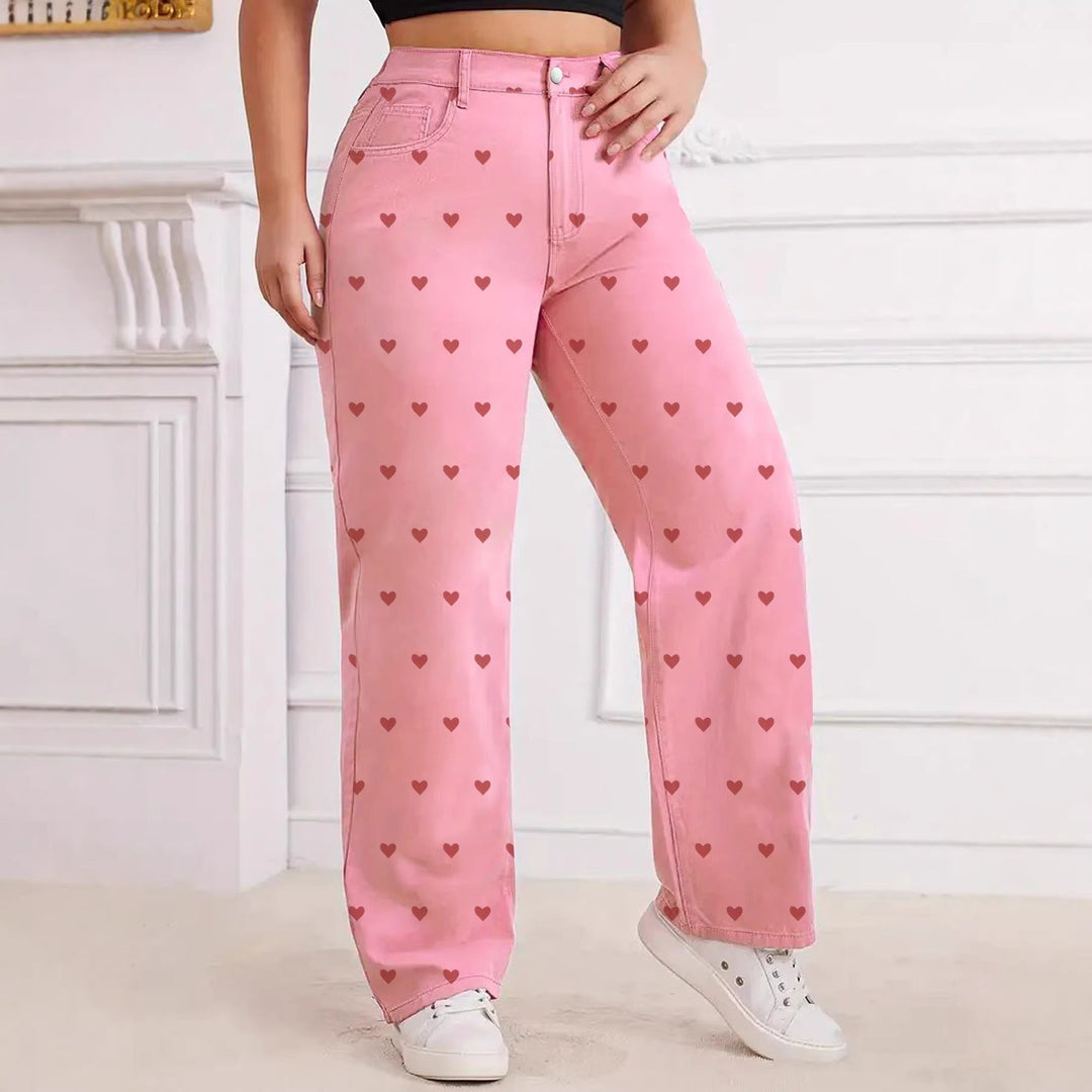 Lily Ashford - Plus Size High-Waist Heart Print Jeans - Back to School