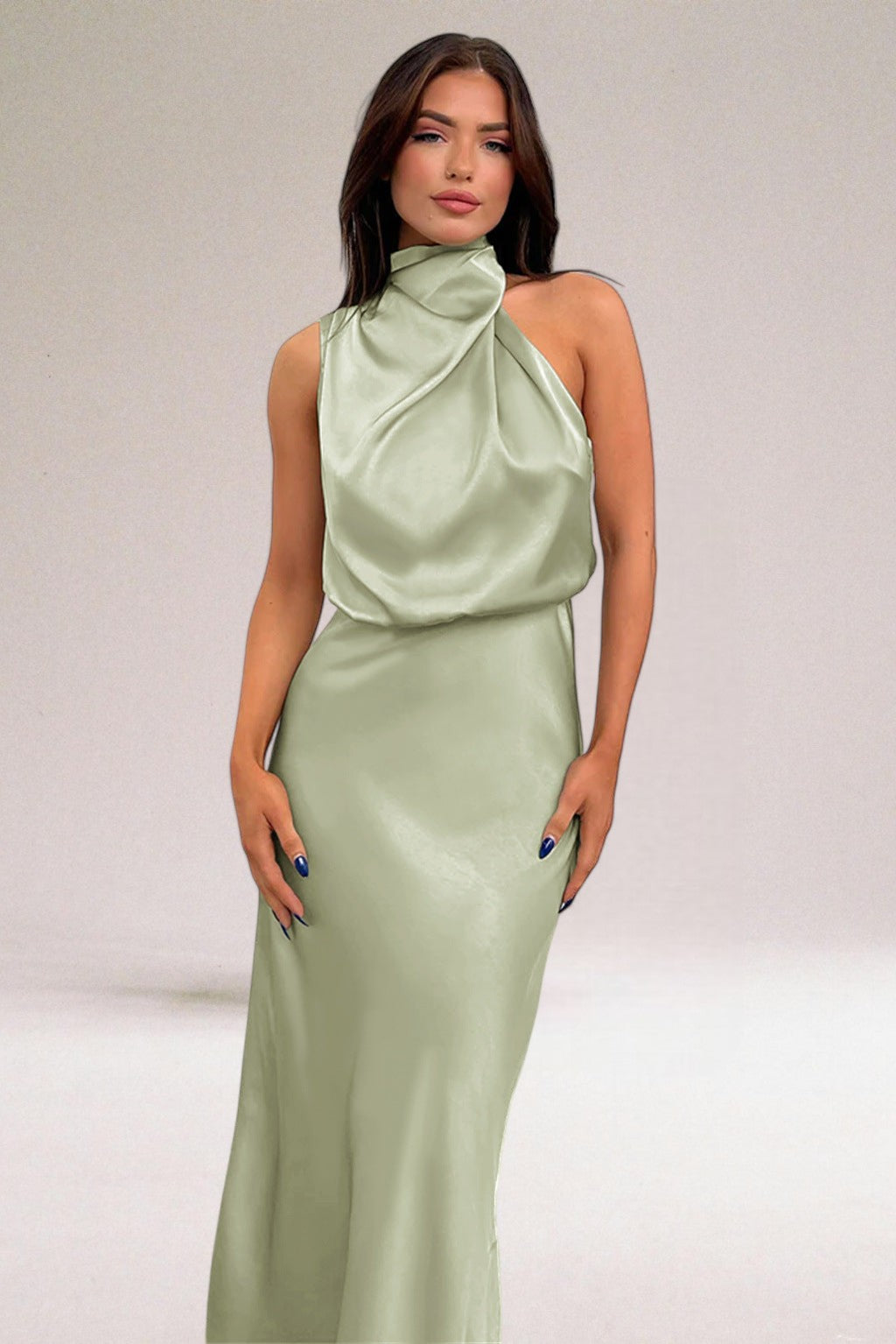 Margaux Cazal Satin Off Shoulder Slip Dress