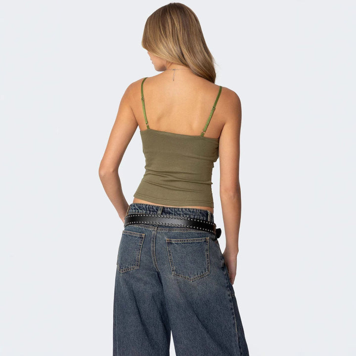 Chloe Renner - Layered Cowl Cutout Crop Top - Back to School Energy