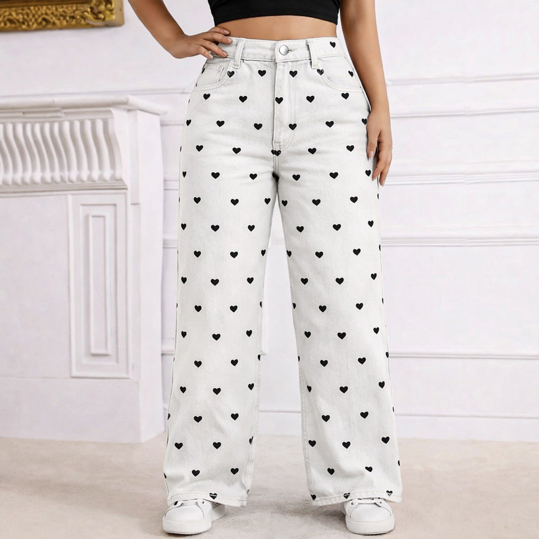 Lily Ashford - Plus Size High-Waist Heart Print Jeans - Back to School