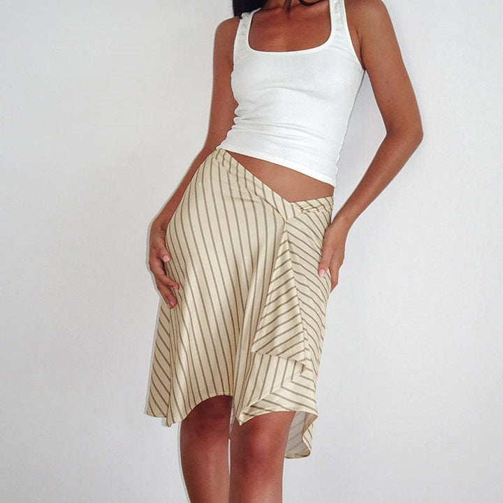 Zara Whitfield - Asymmetric Stripe Wrap Midi Skirt - Back to School Style