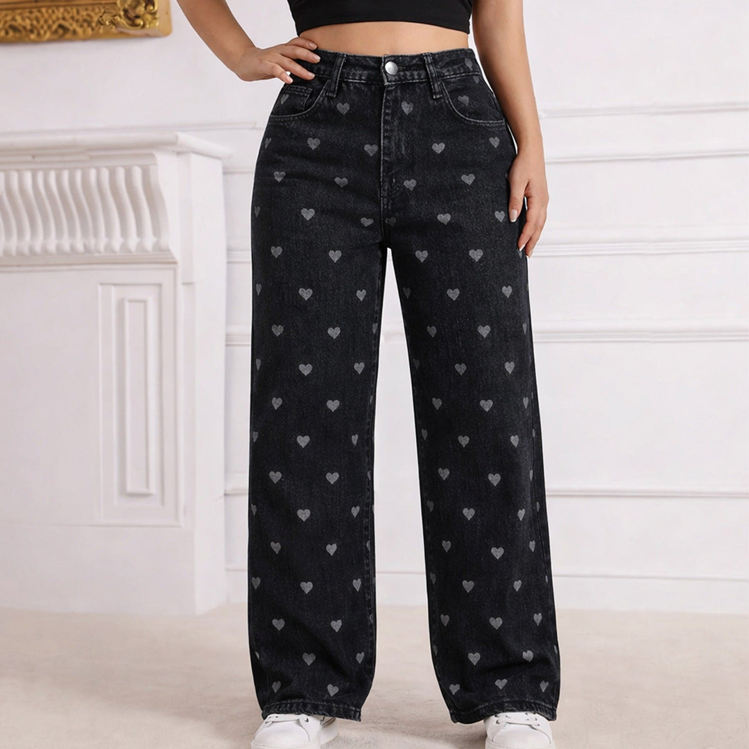 Lily Ashford - Plus Size High-Waist Heart Print Jeans - Back to School