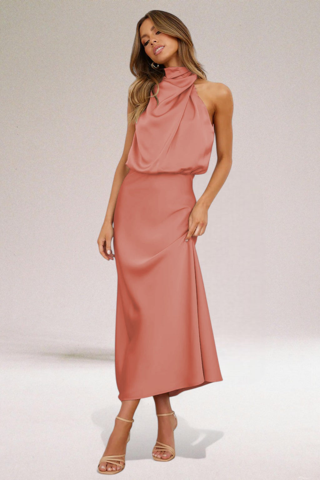 Margaux Cazal Satin Off Shoulder Slip Dress