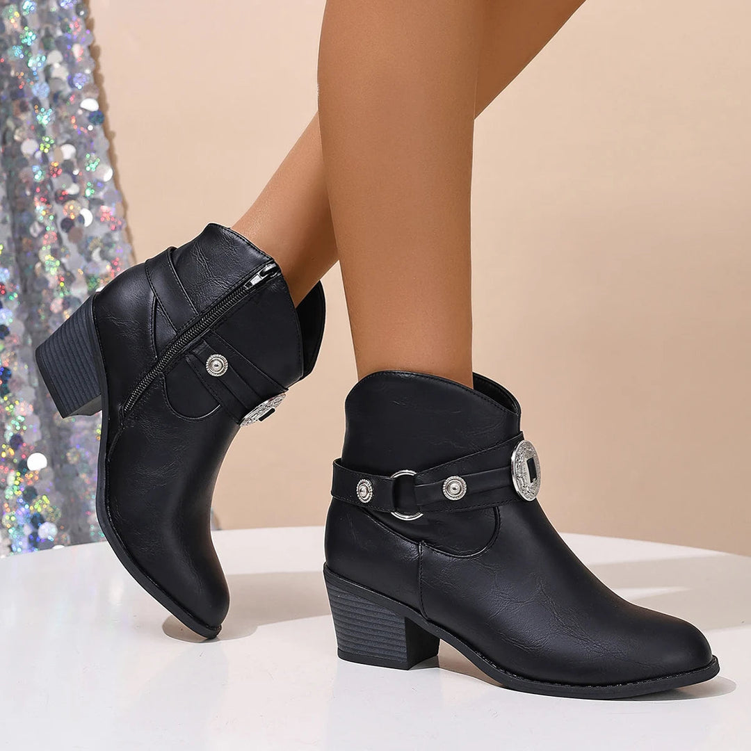 Dakota Lane Buckle Strap Western Ankle Boots