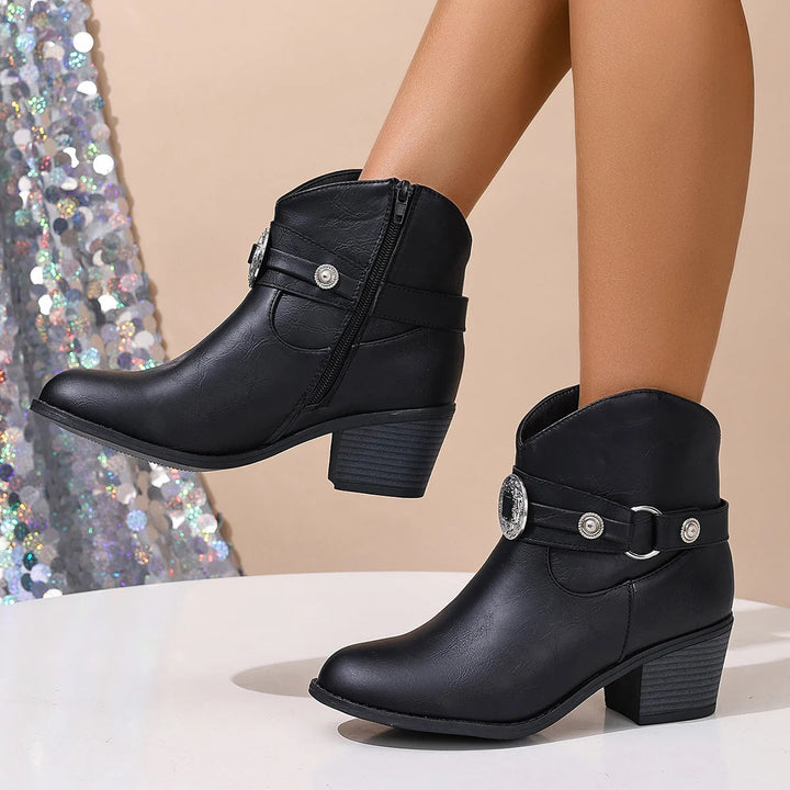 Dakota Lane Buckle Strap Western Ankle Boots