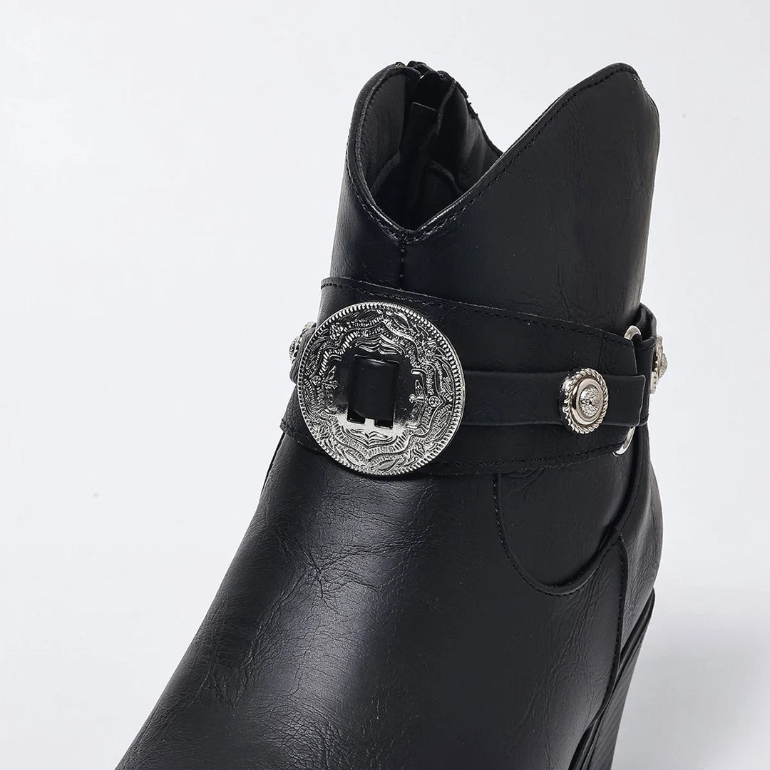 Dakota Lane Buckle Strap Western Ankle Boots