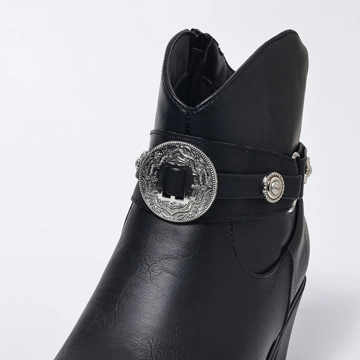 Dakota Lane Buckle Strap Western Ankle Boots