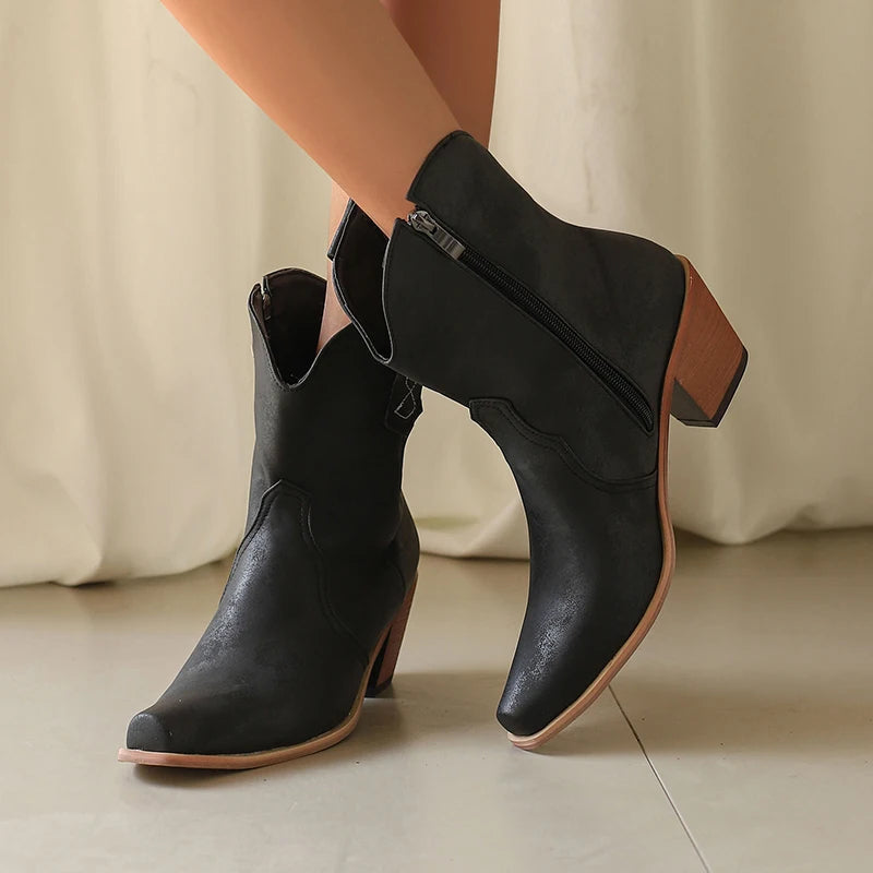 Sierra Cross Pointed Toe Side Zip Leather Western Boots