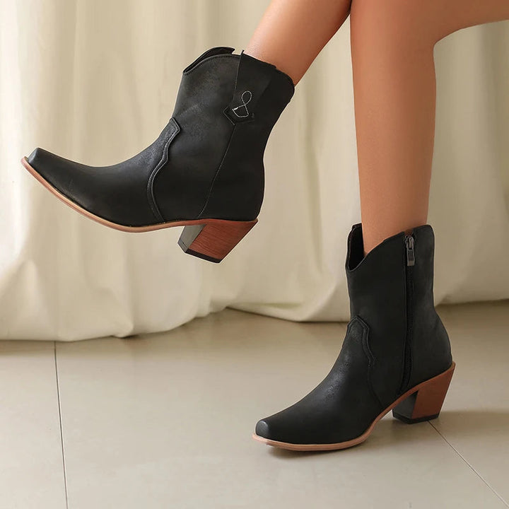 Sierra Cross Pointed Toe Side Zip Leather Western Boots