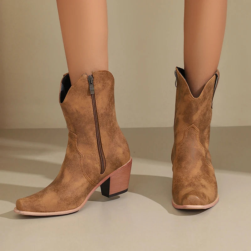 Sierra Cross Pointed Toe Side Zip Leather Western Boots