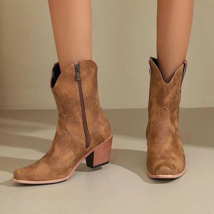 Sierra Cross Pointed Toe Side Zip Leather Western Boots