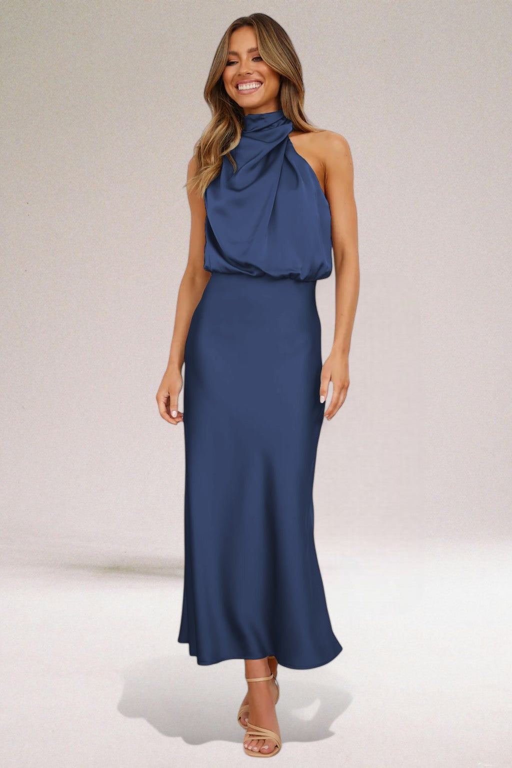 Margaux Cazal Satin Off Shoulder Slip Dress