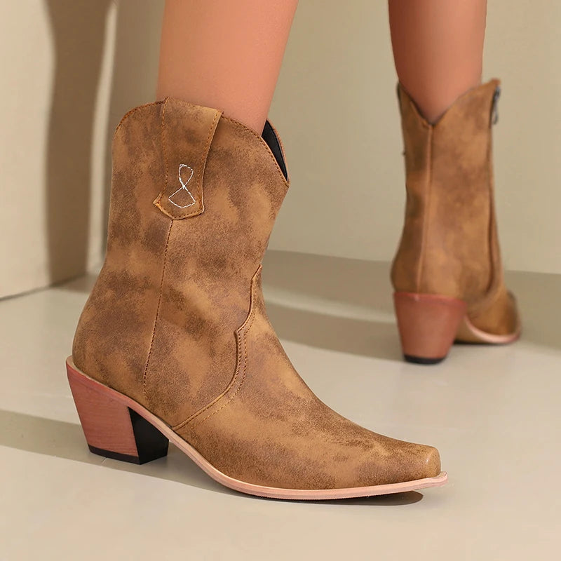Sierra Cross Pointed Toe Side Zip Leather Western Boots