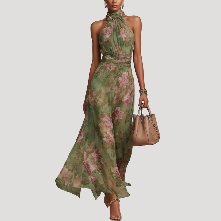 Serafina Ricci Floral Halter Wedding Guest Maxi Dress