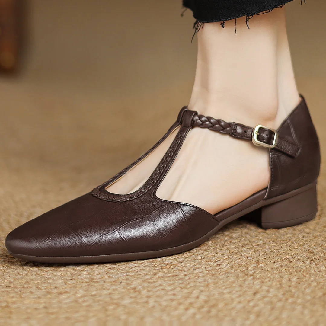 Alessia Venturi Leather T-Strap Flats