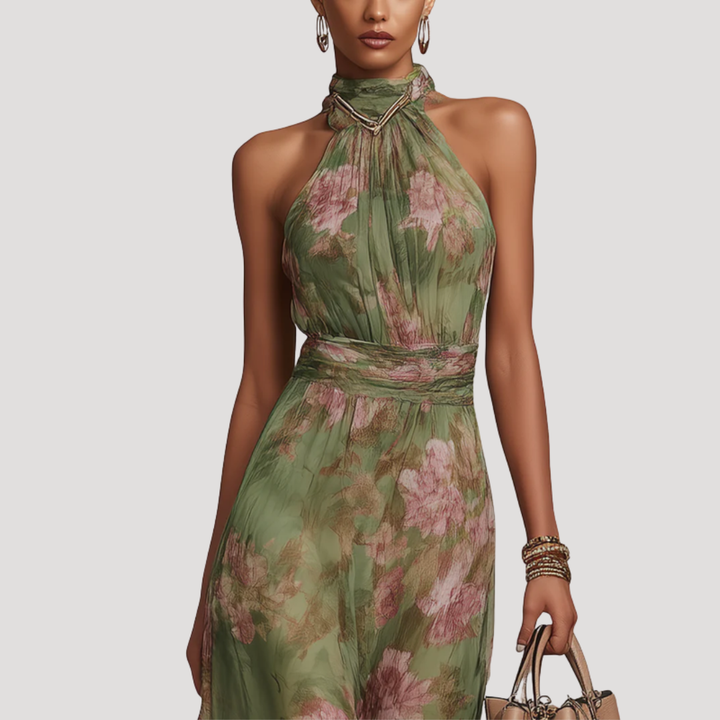 Serafina Ricci Floral Halter Wedding Guest Maxi Dress