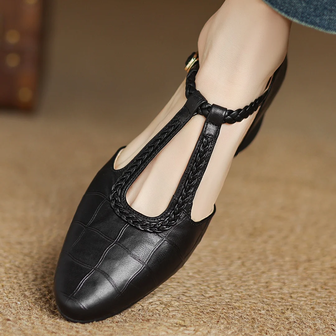 Alessia Venturi Leather T-Strap Flats