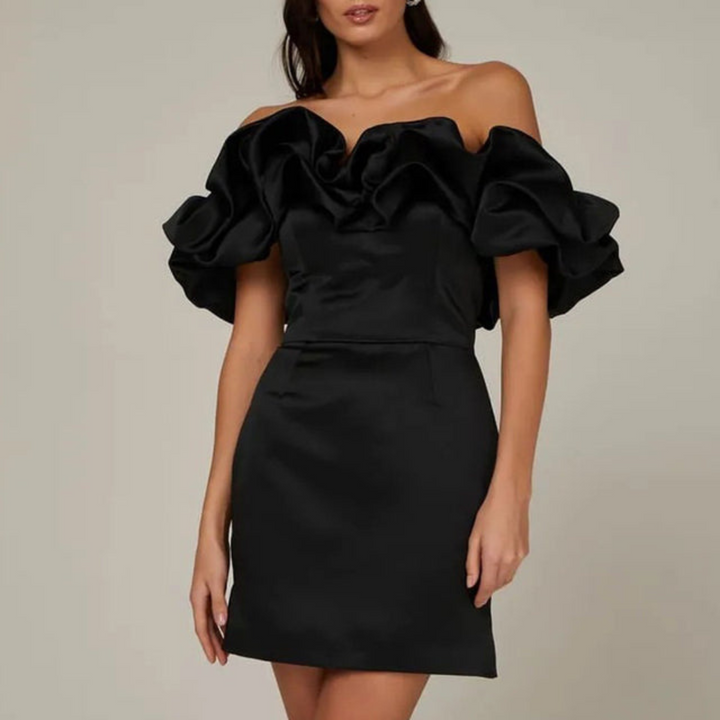 Valentina Moretti Strapless Ruffle Wedding Guest Mini Dress