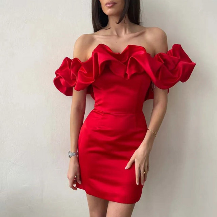 Valentina Moretti Strapless Ruffle Wedding Guest Mini Dress