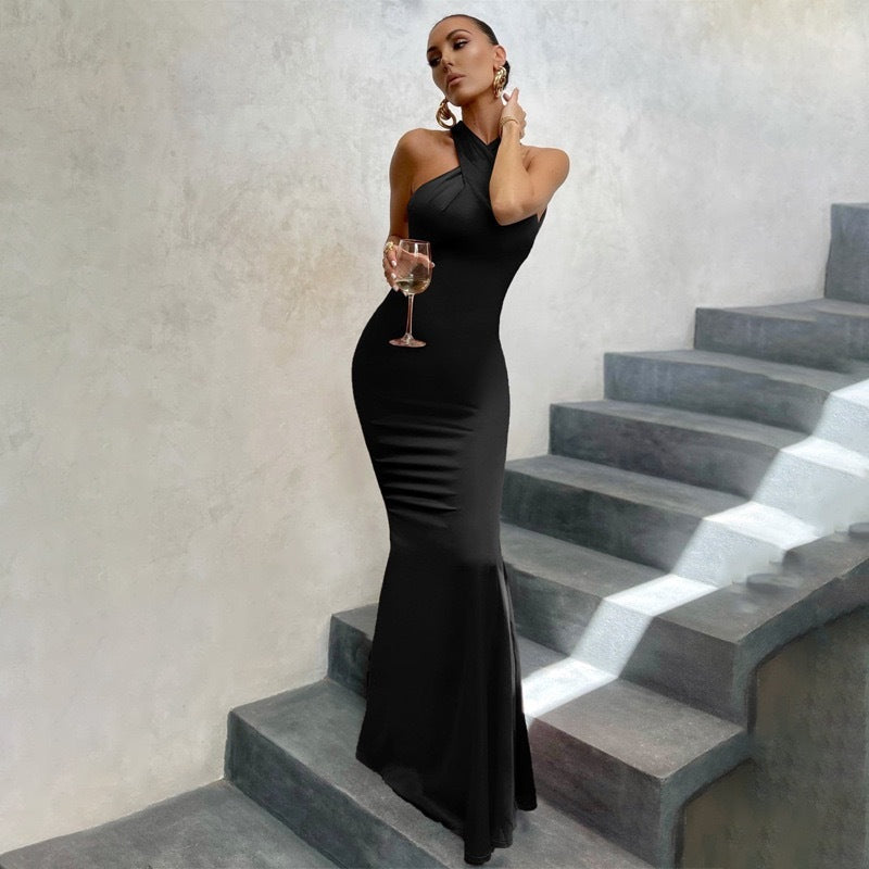 Valentina Moreau Halter Mermaid Maxi Dress