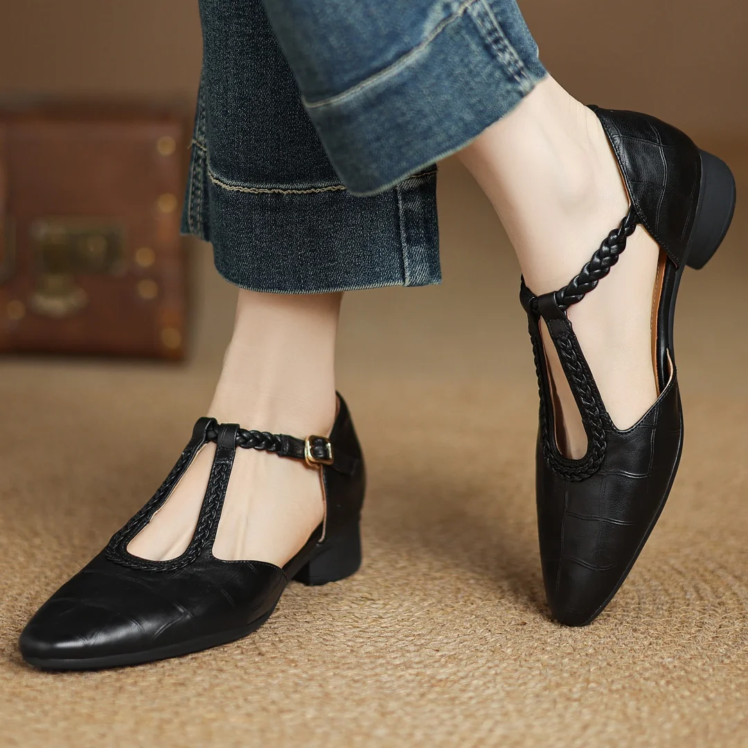 Alessia Venturi Leather T-Strap Flats