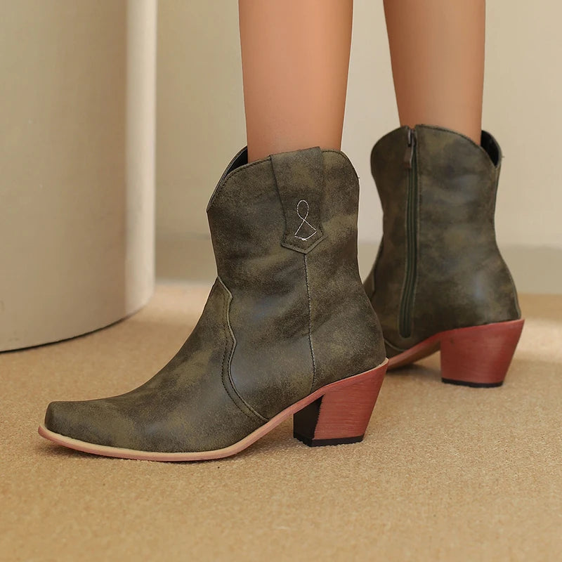 Sierra Cross Pointed Toe Side Zip Leather Western Boots