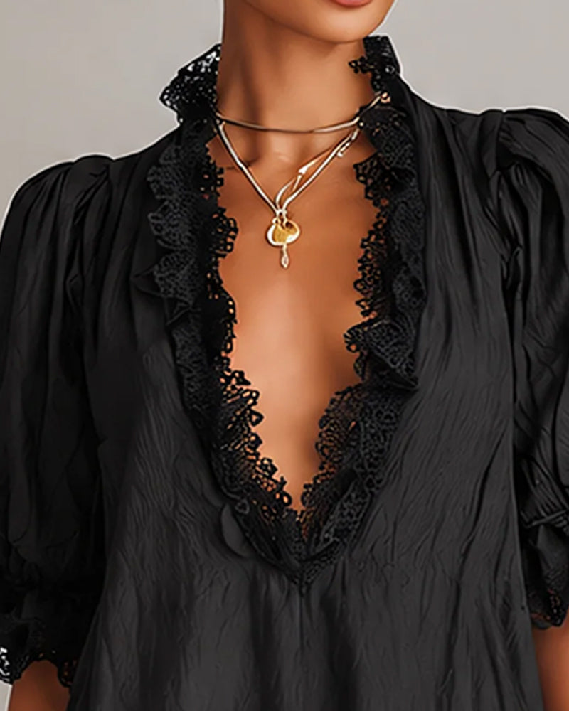 Colette Bianchi Lace V Neck Mini Dress