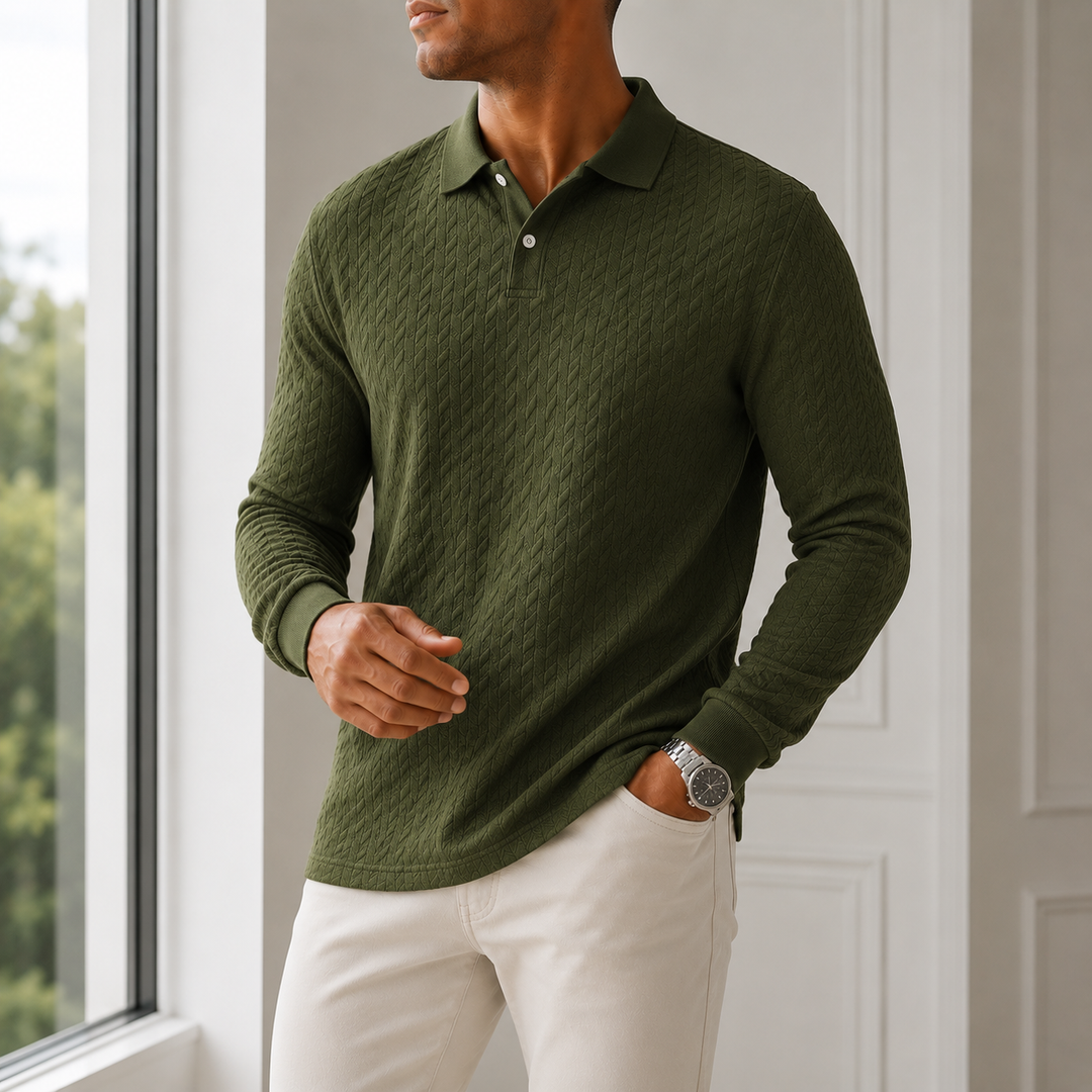 Luca Bellmore Textured Long Sleeve Polo