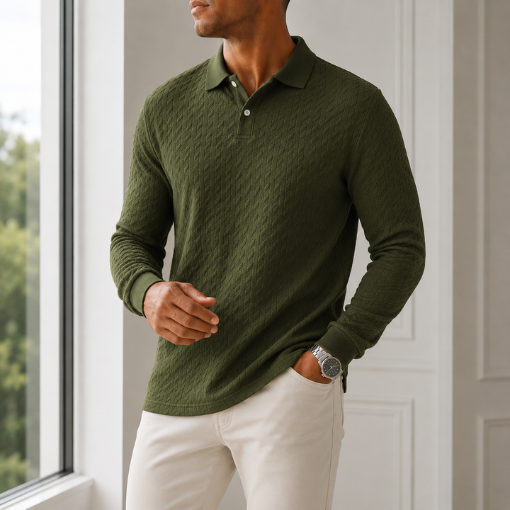 Luca Bellmore Textured Long Sleeve Polo