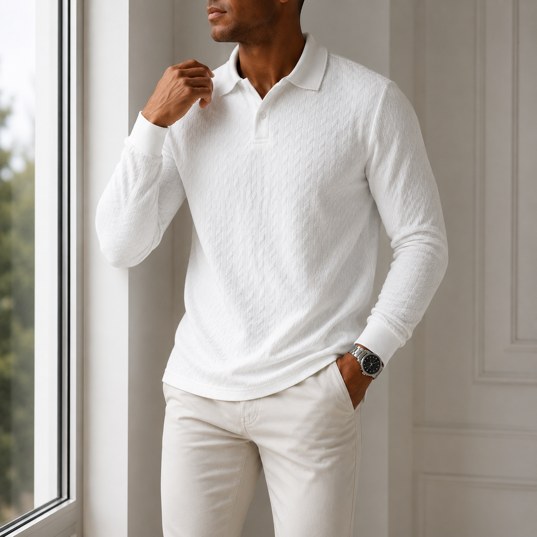 Luca Bellmore Textured Long Sleeve Polo