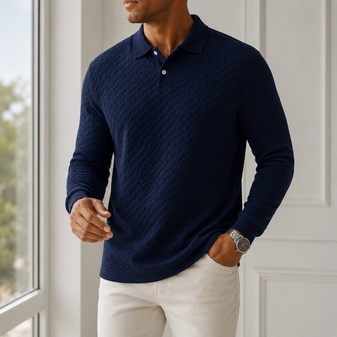 Luca Bellmore Textured Long Sleeve Polo