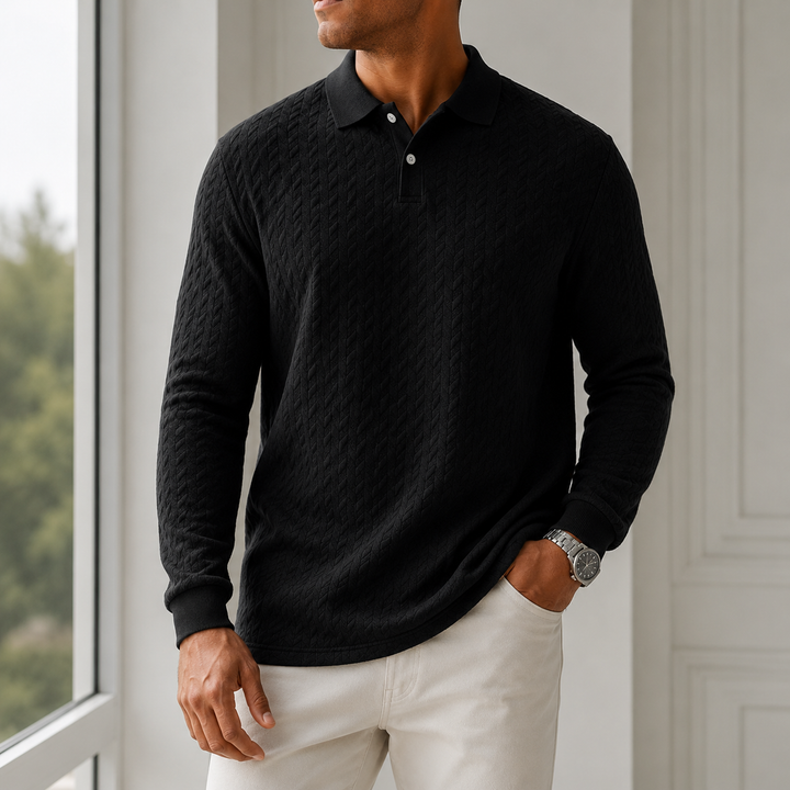 Luca Bellmore Textured Long Sleeve Polo