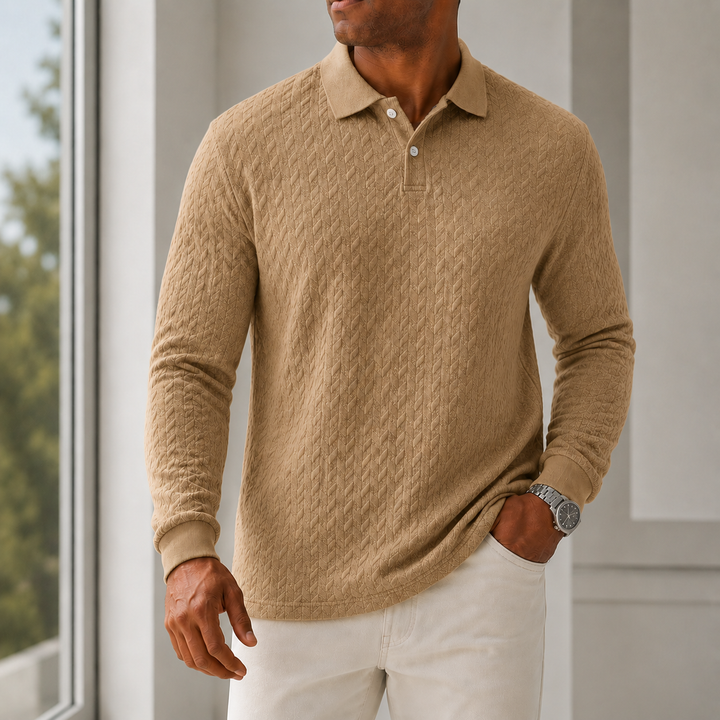 Luca Bellmore Textured Long Sleeve Polo