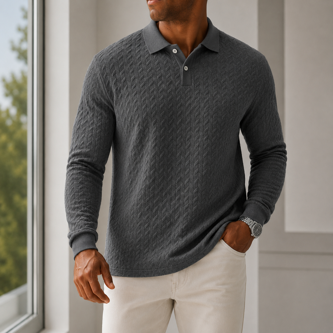 Luca Bellmore Textured Long Sleeve Polo