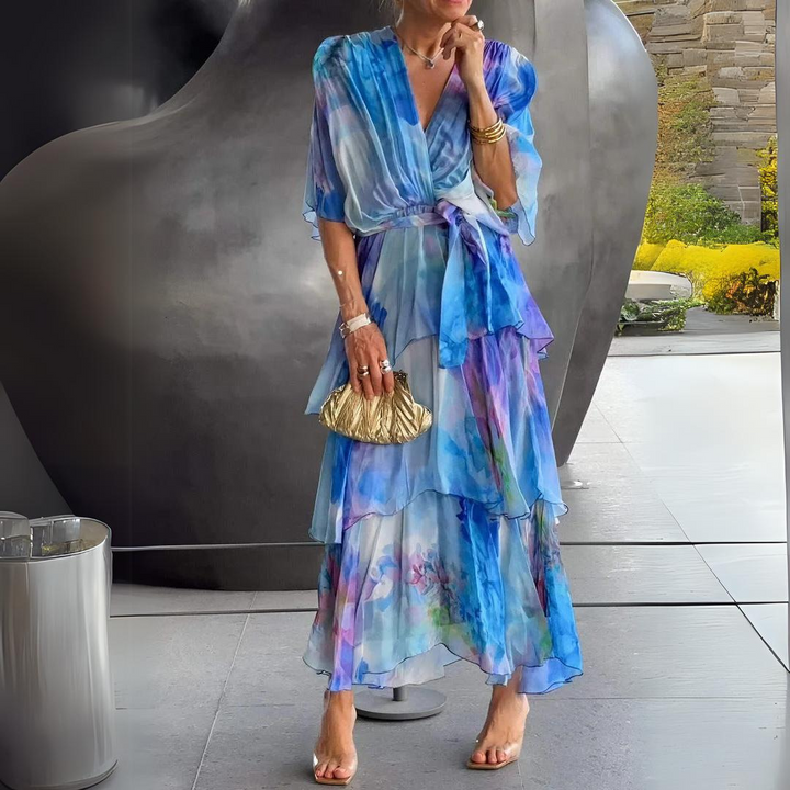 Aurora Fiorini Watercolor Maxi Dress