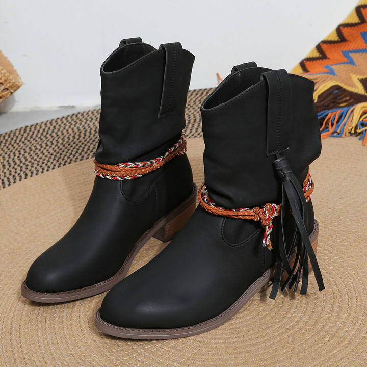 Nora Sinclair Tassel Fringe Ankle Boots
