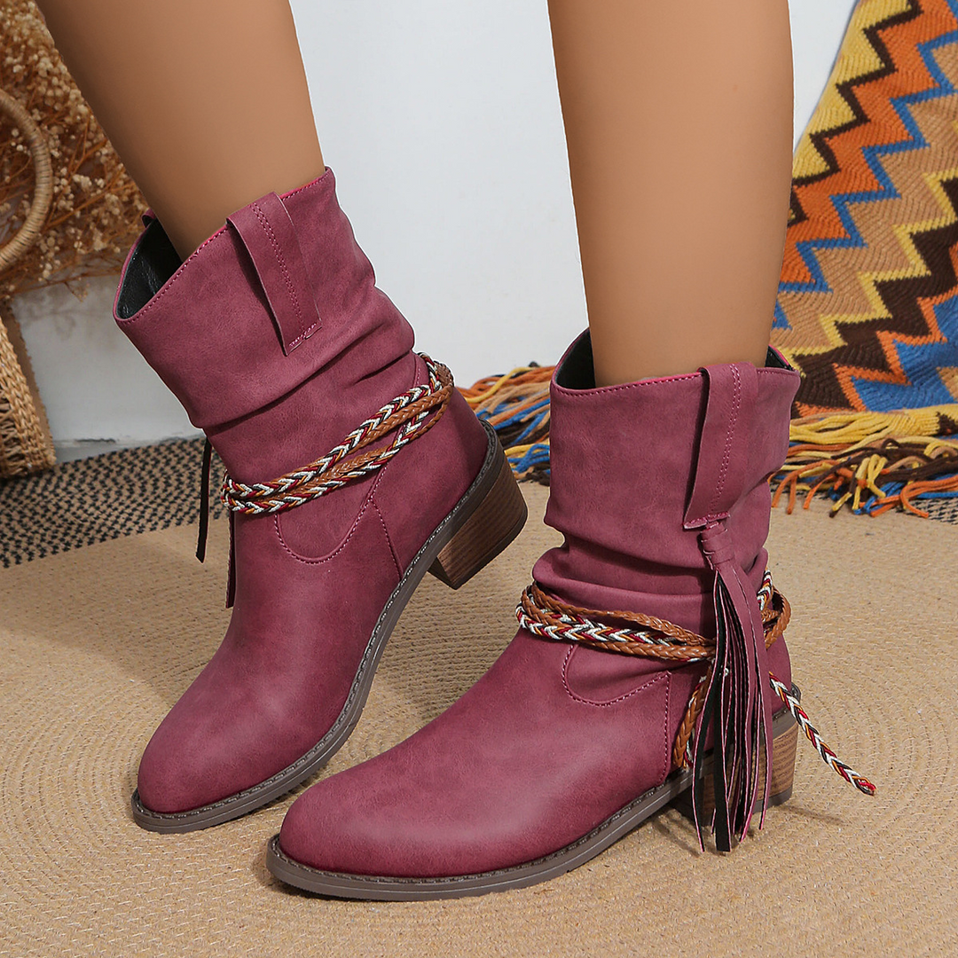 Nora Sinclair Tassel Fringe Ankle Boots
