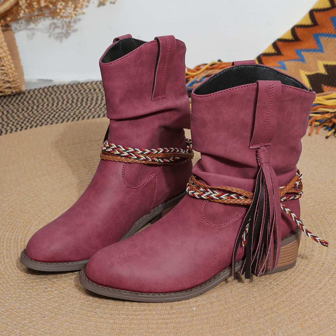 Nora Sinclair Tassel Fringe Ankle Boots
