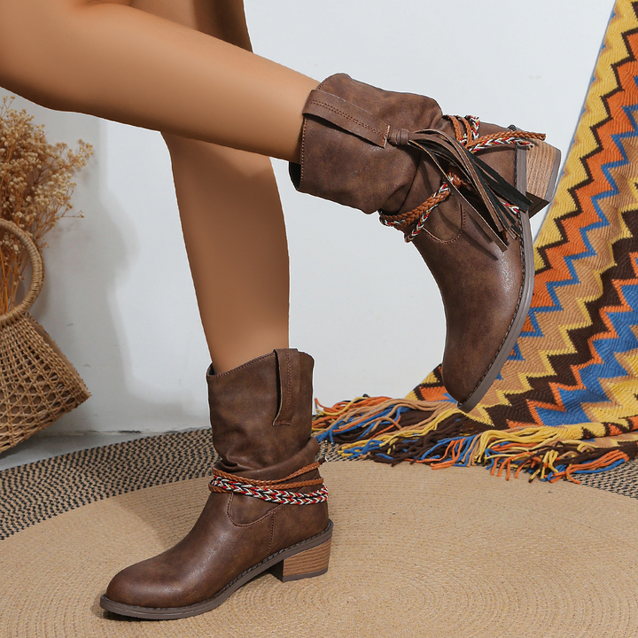 Nora Sinclair Tassel Fringe Ankle Boots