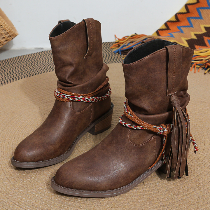 Nora Sinclair Tassel Fringe Ankle Boots