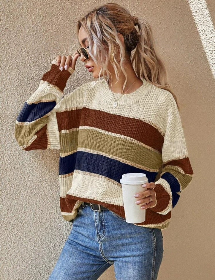 Margot Ellis - Relaxed Striped Knit Sweater - Back to School Cozy
