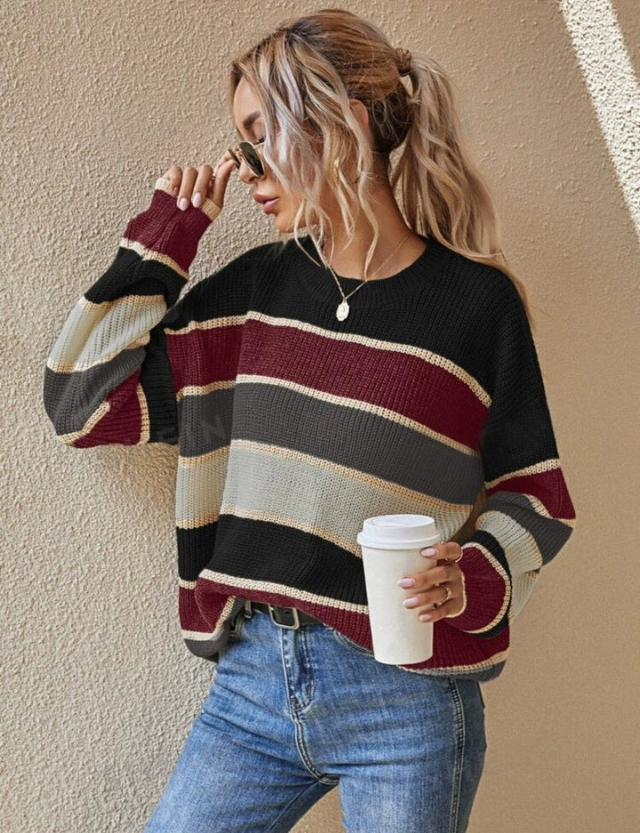 Margot Ellis - Relaxed Striped Knit Sweater - Back to School Cozy
