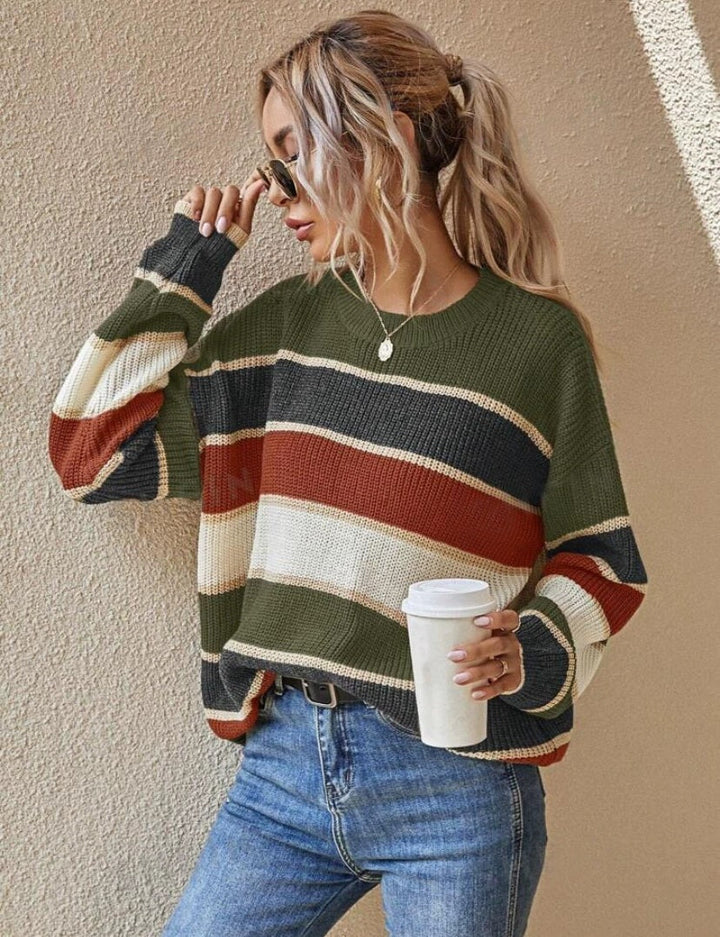 Margot Ellis - Relaxed Striped Knit Sweater - Back to School Cozy