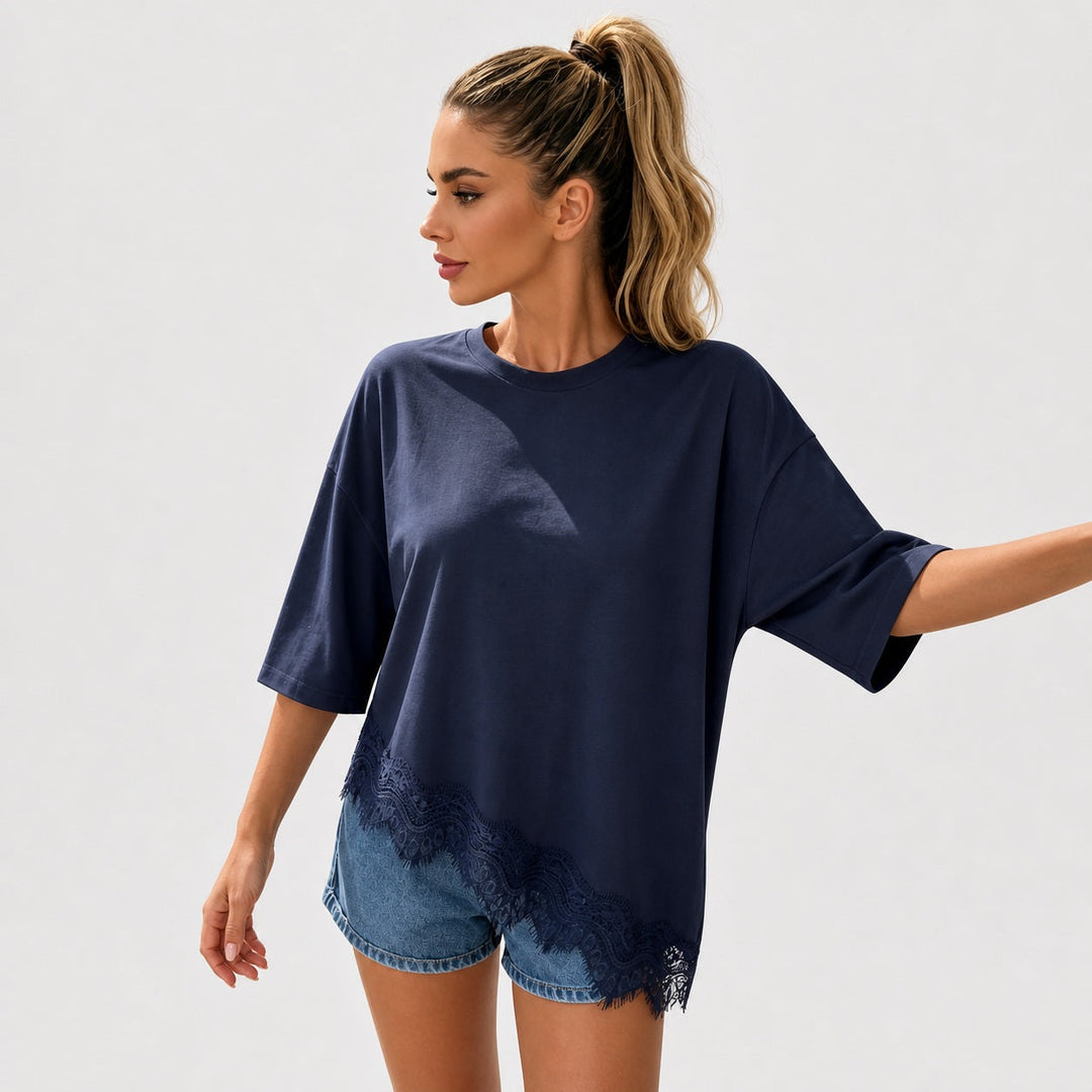 Sienna Blake - Lace-Trim Asymmetric Hem Tee - Back to School Edge