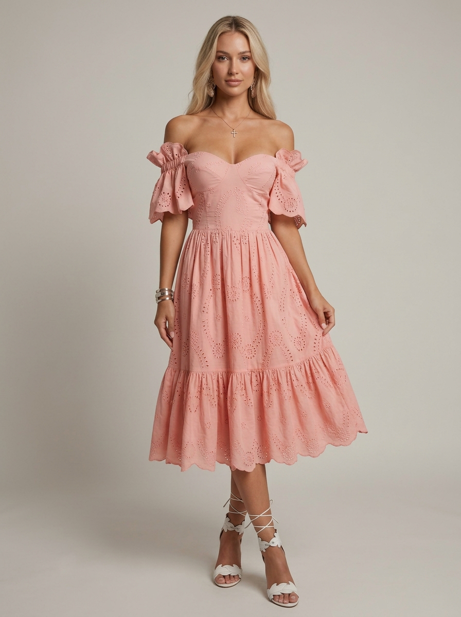 Eloria Beaumont Off Shoulder Embroidered Midi Dress