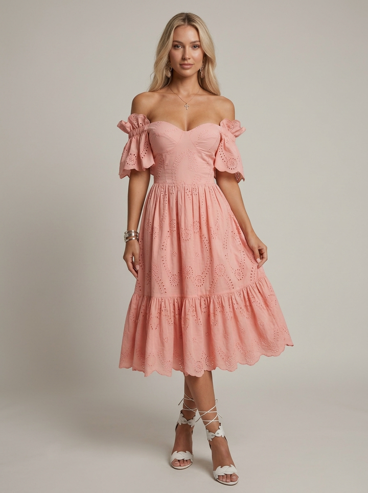 Eloria Beaumont Off Shoulder Embroidered Midi Dress